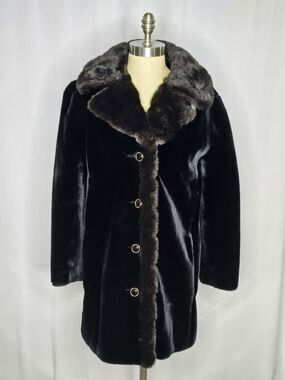 Vtg Black Woman's Faux Fur Coat Mink Collar & Trim Borgazia Dubrowsy  Joseph